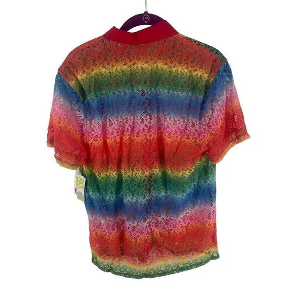 BP Be Proud Women's Button Down Shirt Lace Top Floral Ombre Rainbow Small - Picture 6 of 8